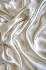 Poster - Close-up view of white fabric possibly silk satin with subtle sheen. Folded fabric reveals intricate texture, gray background contrasting with vibrant white.