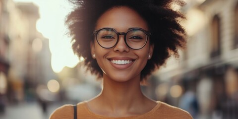 Sticker - Smiling Female in Urban Setting