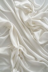 Aufkleber - Close-up view of crumpled white fabric with intricate texture. Fabric possibly made from silk or chiffon material. Blurred background focuses on fabric unique pattern and texture.