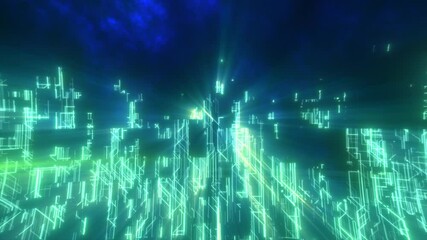 Poster - Abstract glowing energy futuristic green hi-tech abstract background made of lines and computer stripes. Video 4k