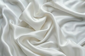 Aufkleber - Close-up view of white fabric with subtle sheen. Fabric folded in half, slightly curled at top. Blurred background focuses on fabric texture and depth.