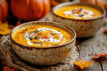 Wall Mural - Creamy Soup: Pumpkin Delight in a Bowl - a Fall Dinner Favorite