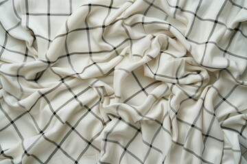 Aufkleber - Close-up view of white fabric with black diagonal lines. Fabric folded in half, revealing intricate pattern and texture. Blurred background draws focus to fabric details.