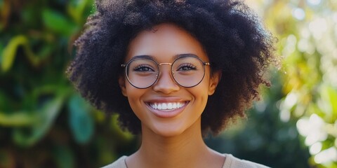 Wall Mural - Smiling Woman with Curly Hair