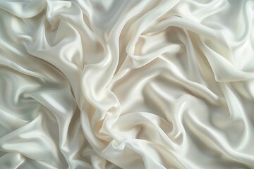 Aufkleber - Close-up view of white fabric with intricate pattern. Crumpled and folded texture adds depth to image. Fabric possibly made from silk or satin material. Blurred background draws focus to fabric.