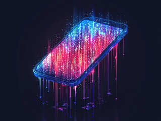 Poster - A smartphone with a screen displaying colorful glittery data streams, with streaks of blue and pink dripping from the edges.