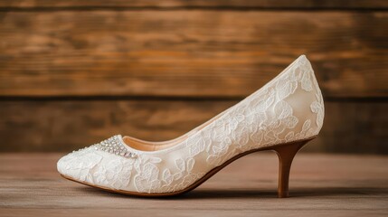 A lace bridal shoe with crystal beads, bridal shoe, lace, crystal beads