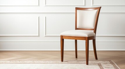 Elegant wooden chair with a soft seat, perfect for a stylish interior. Ideal for dining or living spaces with modern design.