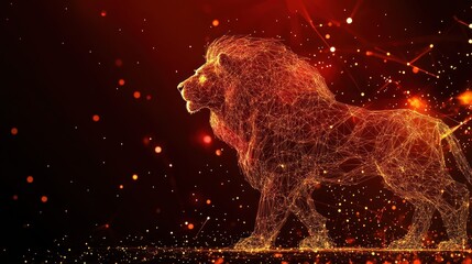 Wall Mural - Fiery Lion in a Digital Constellation