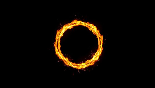 A glowing circular ring of fire with sparks on a dark background.