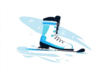 Wall Mural - A sleek ski boot rests on a wintery snowy trail, symbolizing adventure and excitement in snow sports during the chilly season. Generative AI