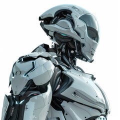 futuristic guide robot isolated on a light neutral background