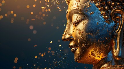 Wall Mural - there is a gold statue with a blue background and gold dust