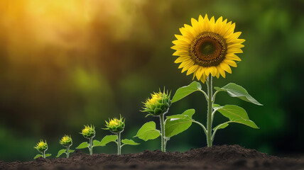 Sunflower plant blossom stages illustration. Blossom cycle of sunflower