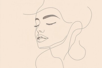 Leinwandbilder - This artwork features a minimalist silhouette of a woman's face, drawn with smooth lines that convey elegance and serenity. Generative AI