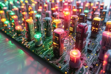 Poster - A computer board with many small lights on it