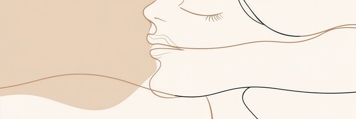 Leinwandbilder - A graceful outline of a woman's face with flowing lines highlights beauty and simplicity, creating a calming atmosphere in artful design. Generative AI