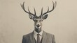 © Danang - Deer in clothes with shiny horns. Business man in suit with tie with deer head.