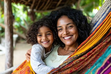 Wall Mural - Happy Indian mother having fun with her daughter outdoor. Family and love concept	