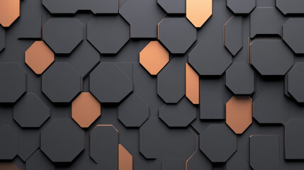 Poster - Geometric 3D patterns with metallic textures, Industrial, Neutral tones, 3D rendering