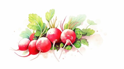 Wall Mural - A close up of a bunch of radishes with green leaves