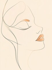Poster - A graceful silhouette of a woman's face, artistically rendered with smooth lines on a soft, neutral background, expressing elegance and style. Generative AI