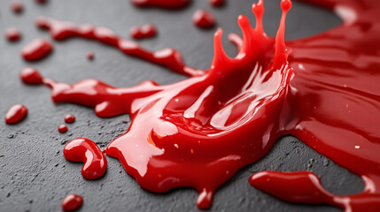 Canvas Print - Red ketchup splashes and drops on grey background