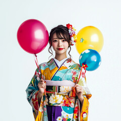 Wall Mural - Young japanese woman in a festive outfit