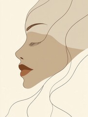 Leinwandbilder - A smooth and elegant silhouette of a woman's profile showcases delicate lines and soft colors, emphasizing beauty and simplicity. Generative AI