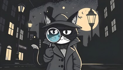 Detective Cat in the Moonlight