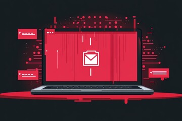 Poster - Red glowing laptop with email icon and notification.