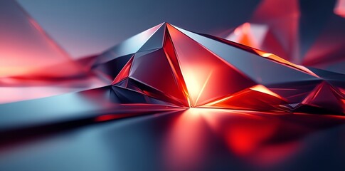 Fototapete - Abstract Geometric Shapes with Red Glow.