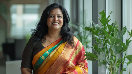 Sticker - Plus size Indian woman dressed in a colorful saree