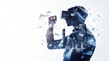 virtual reality experience: a man wearing a vr headset immersed in a digital world