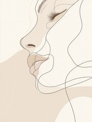 Poster - A graceful silhouette of a woman's face features soft, flowing lines, emphasizing elegance and minimalist artistry in a gentle composition. Generative AI