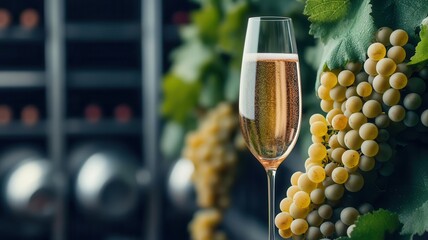 champagne making, holographic sparkling fermentation stages, futuristic grape varieties