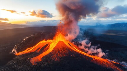 Dramatic lava flow from active volcano