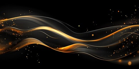 Poster - Abstract Gold Wave with Glitter on Black Background.