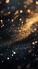 Poster - Abstract golden bokeh lights on black background.