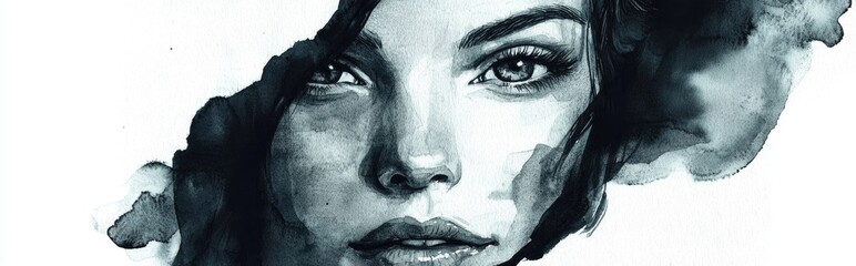 Wall Mural - Expressive Portrait in Watercolor: A Study of Emotion and Depth