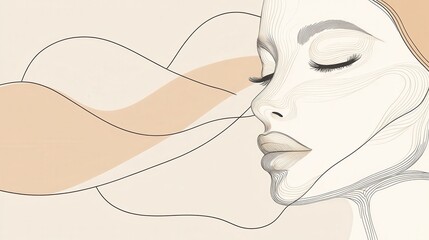 Aufkleber - This artwork features a sleek, minimalist silhouette of a woman's profile, showcasing elegant lines and gentle curves. Generative AI