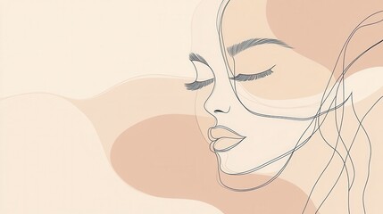 Poster - A minimalist silhouette showcases a woman's face, featuring smooth lines and gentle hues, capturing a sense of beauty and calm. Generative AI
