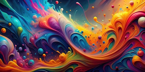 Sticker - Psychedelic abstract background with colorful paint flows and splashes, psychedelic, abstract, background, colorful, paint