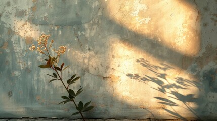 Wall Mural - The shadow of a delicate flower on a sunlit wall, with the shadow creating a soft, artistic pattern that complements the flowerâ€™s design