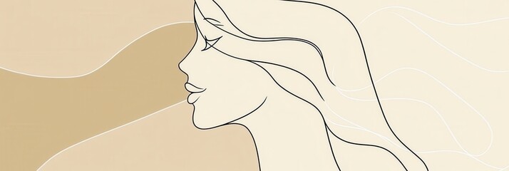 Poster - A graceful silhouette captures the essence of a woman's profile, blending elegant lines with a soothing, neutral backdrop. Generative AI