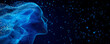 © Who is Danny - Abstract digital illustration of a human profile composed of glowing blue particles on a dark background.