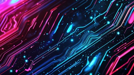 Poster - Abstract technology background with glowing blue and purple lights forming a circuit board pattern, perfect for any project needing a futuristic look