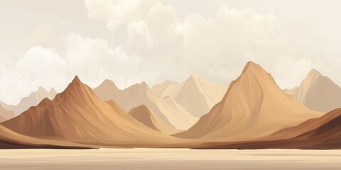 Wall Mural - A desert landscape with mountains in the background. The sky is cloudy and the mountains are covered in snow