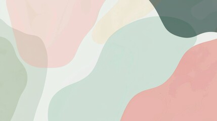 Wall Mural - Modern abstract background featuring a flowing, organic pattern of overlapping shapes in soft, muted pastel colors, creating a sense of calm and tranquility