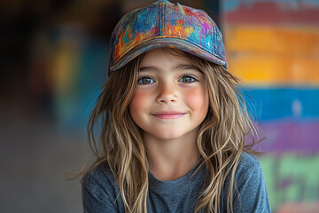 happy little girl with a festive hat celebrating